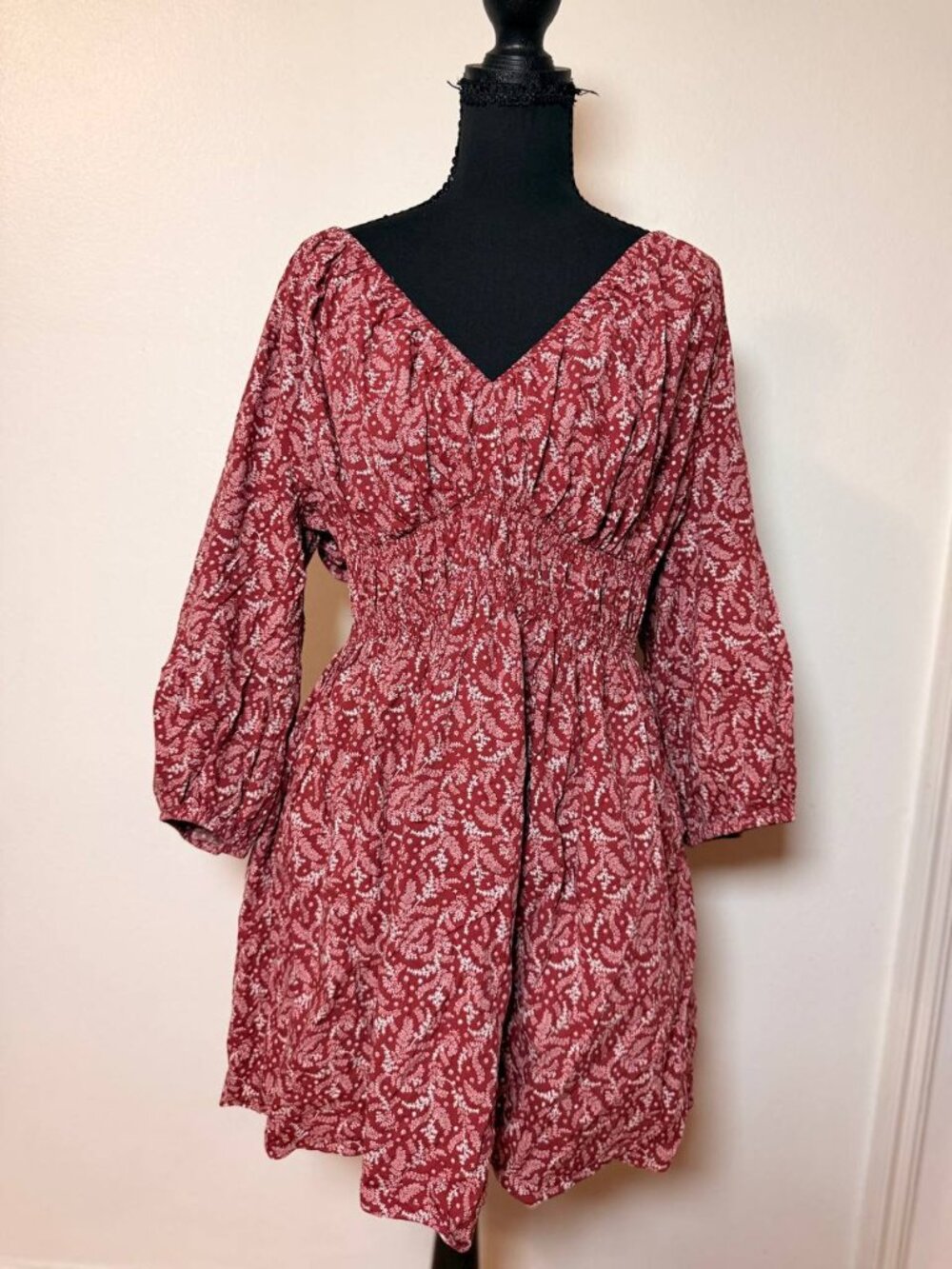 Madewell Red Floral Smocked Mini Dress Puff Sleeve Cottagecore Prairie Boho 14
